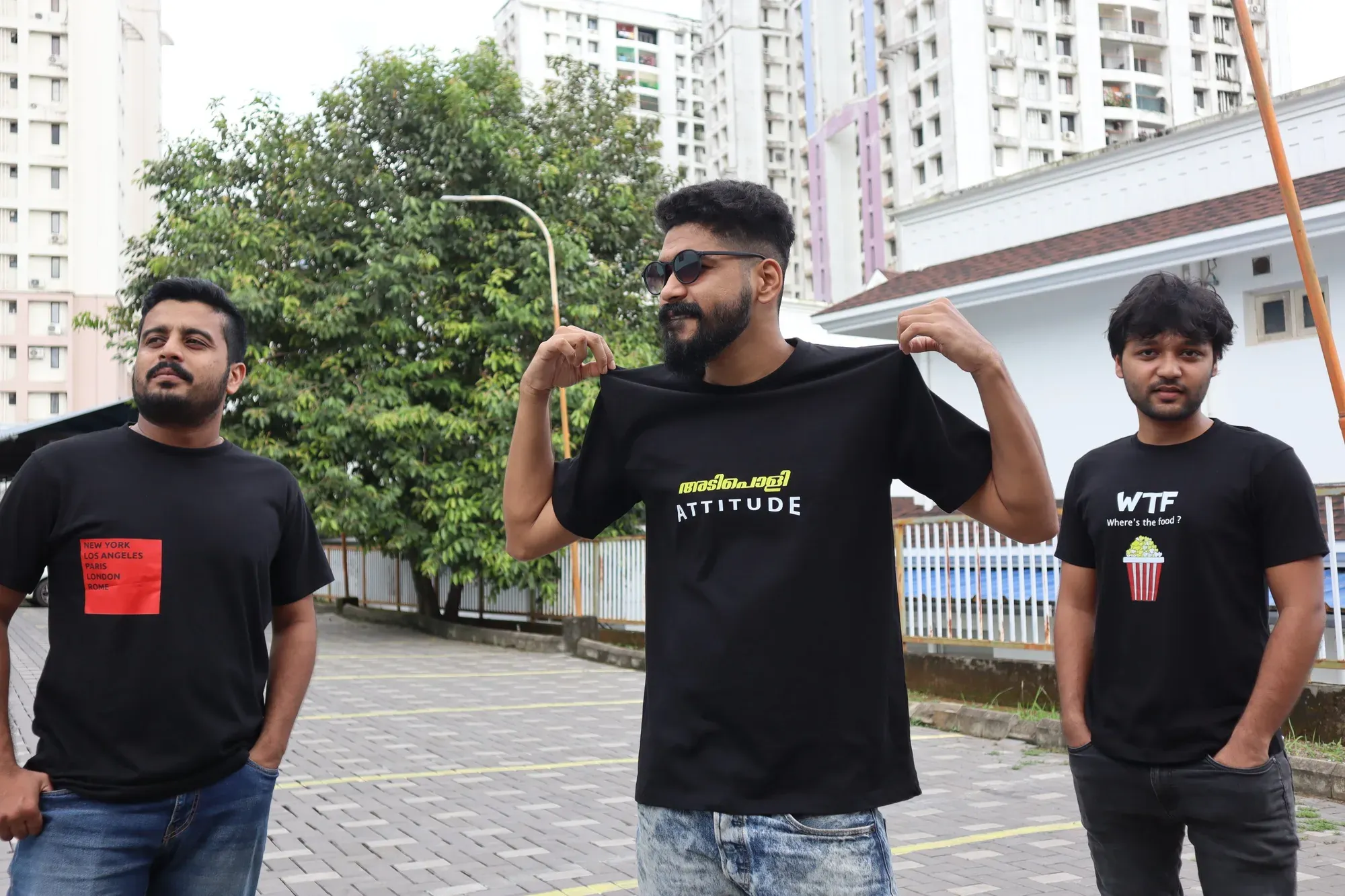 Group wearing custom attitude t-shirts